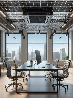 Ceiling cassette air conditioning unit installed in a commercial space